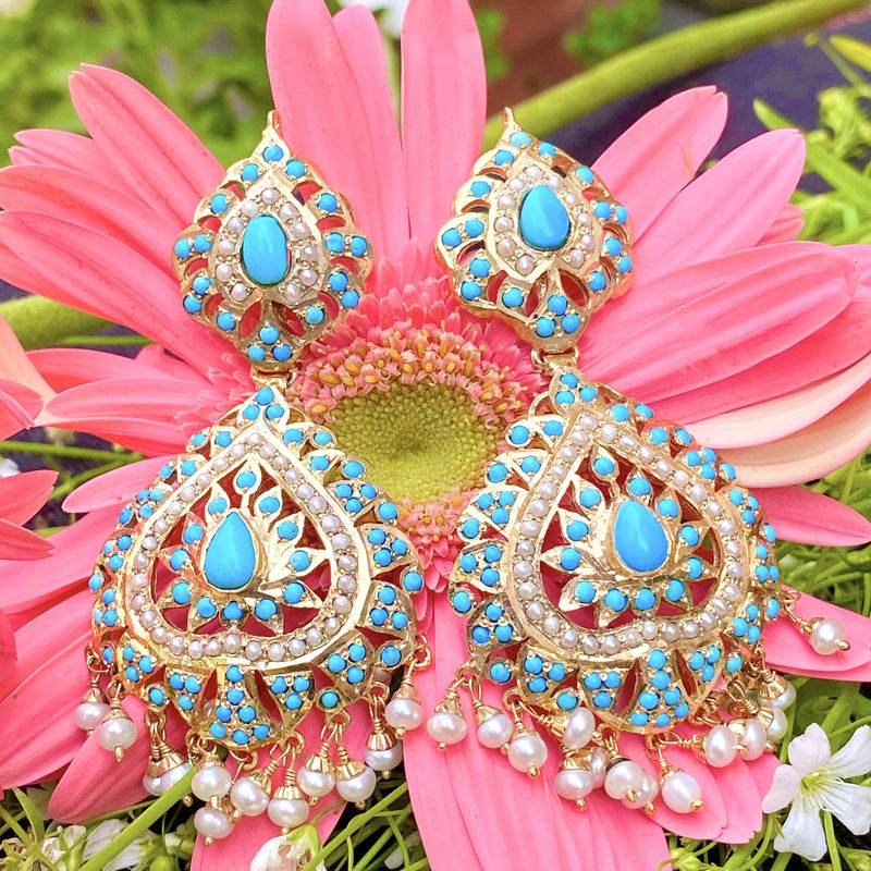 Pearl-Pheroza Jadau Earrings in Gold Plated Silver ER 142