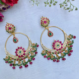 Multicolored Jadau Chandbali Earrings in Gold Plated Silver ER 048