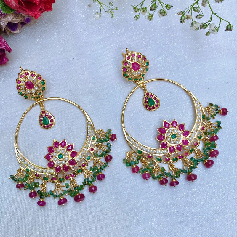 Multicolored Jadau Chandbali Earrings in Gold Plated Silver ER 048 ...