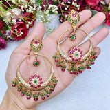 Multicolored Jadau Chandbali Earrings in Gold Plated Silver ER 048