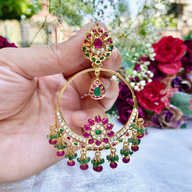 ER7588 CZ Ruby White Chand Bali Style Gold Plated Diamond Finish Earrings  Online  JewelSmartin