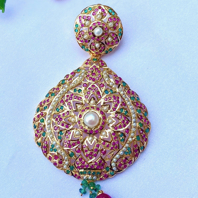 Ruby Emerald Pearl Pendant Set in Gold Plated Silver PS 017