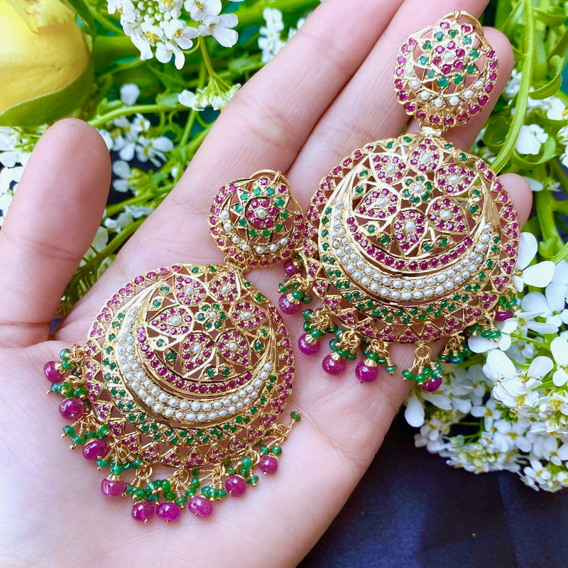 Multicolored Stone Studded Chandbali Earrings in Gold Plated Silver ER 157