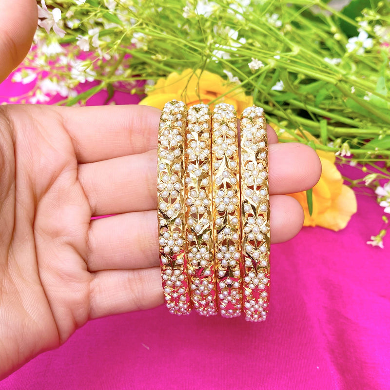 Pearl Jadau Bangles in Gold Plated Silver BG 014