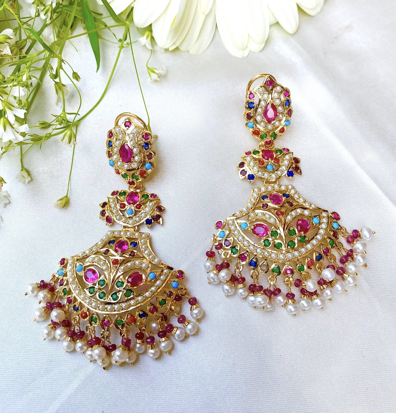 Navrattan Jadau Necklace Set in Gold Plated Silver NS 033