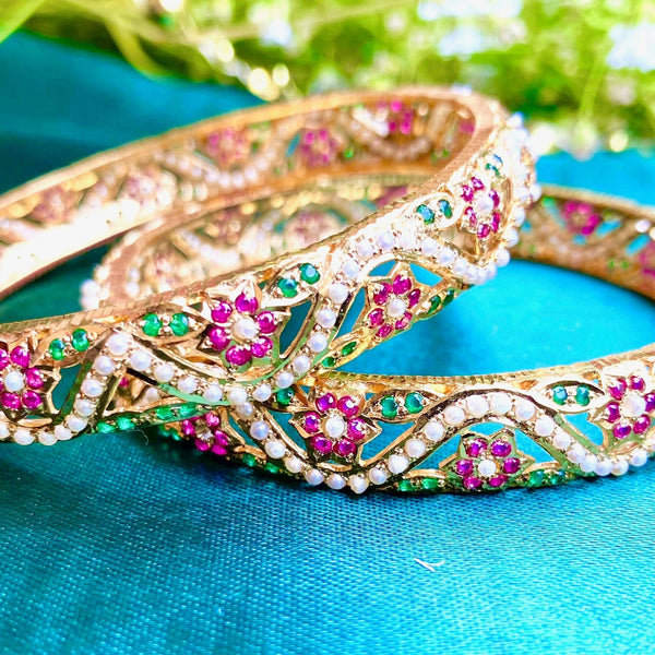 Multicolored Jadau Bangles in Gold Plated Silver BG 018