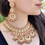 Multicolored Traditional Bridal Jadau Necklace Set in Gold Plated Silver NS 054