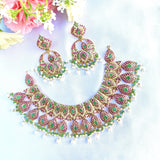 Multicolored Traditional Punjabi Jadau Bridal Necklace Set in Gold Plated Silver NS 035