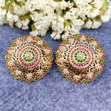 Multicolored Jadau Stud Earrings in Gold Plated Silver ER 182