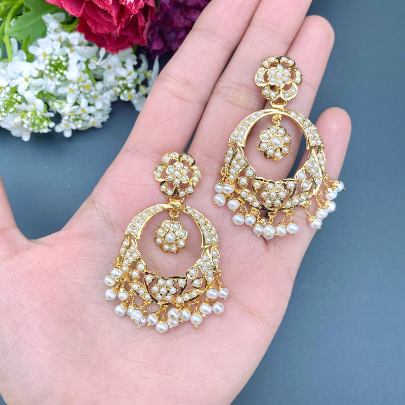 Traditional Pearl Jadau Bridal Necklace Set in Gold Plated Silver NS 122