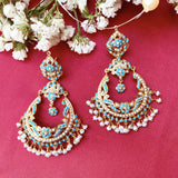 Pearl-Turquoise Jadau Chandbali Earrings in Gold Plated Silver ER 169