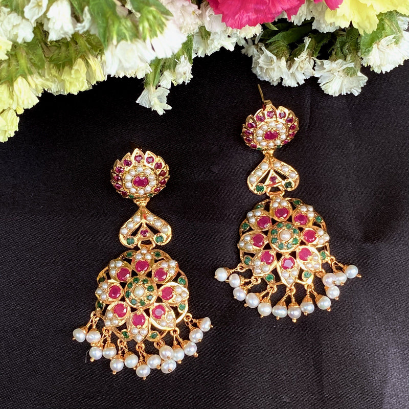 Multicolored Jadau Earrings in Gold Plated Silver ER 193