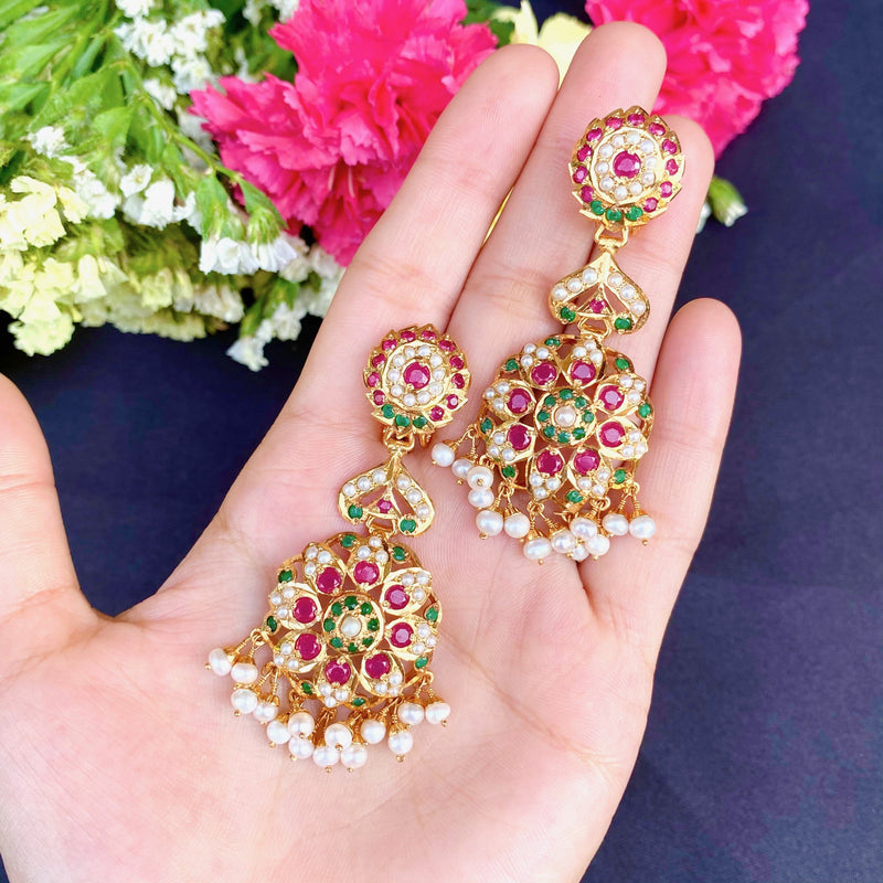 Multicolored Jadau Earrings in Gold Plated Silver ER 193