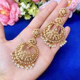 Pearl Jadau Chandbali Earrings in Gold Plated Silver ER 089