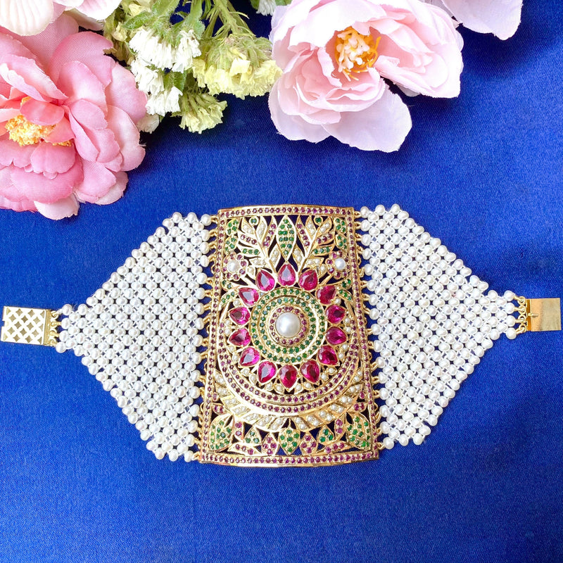 Traditional Punjabi Jadau Bracelet in Gold-Plated Silver BG 023