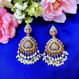 Navratan Pearl Jadau earrings in Gold Plated Silver ER 177A