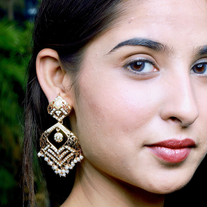Pearl Jadau Chandbali Earrings in Gold Plated Silver ER 010