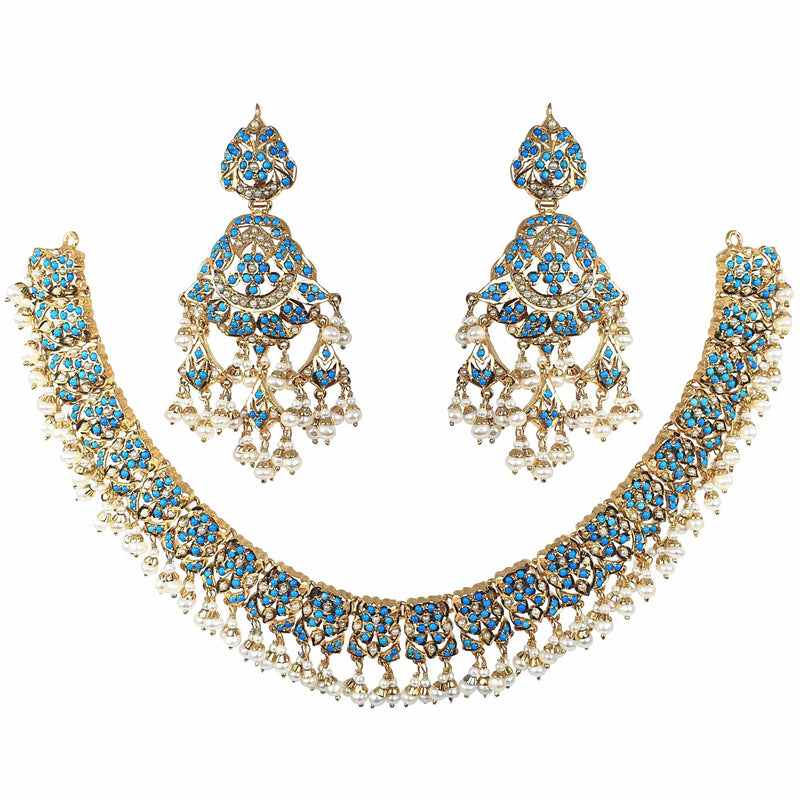 Pearl Pheroza Jadau Necklace Set in Gold Plated Silver NS 005