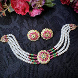 Multicolored Jadau choker set in Gold Plated Silver NS 072