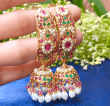 Multicolored Jadau Jhumka Earrings in Gold Plated Silver ER 160