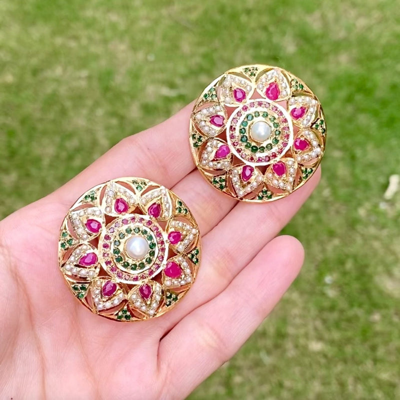 Multicolored Jadau Stud Earrings in Gold Plated Silver ER 181 – Deccan  Jewelry