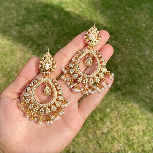 Pearl Jadau Chandbali Earrings in Gold Plated Silver ER 041