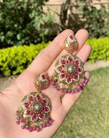 Multicolored Jadau Rani Haar Necklace Set in Gold Plated Silver HR 006
