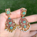 Multicolored Jadau Necklace Set in Gold Plated Silver NS 051