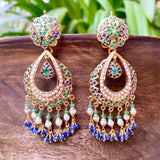 Multicolored Jadau Chandbali Earrings in Gold Plated Silver ER 008