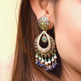 Multicolored Jadau Chandbali Earrings in Gold Plated Silver ER 008