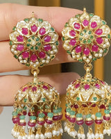 Multicolored Jadau Jhumka Earrings in Gold Plated Silver ER 320