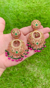 Multicolored Jadau Chandbali Earrings in Gold Plated Silver ER 237