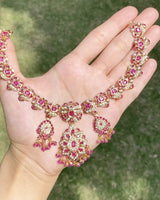Ruby pearl Jadau necklace set in Gold Plated Silver NS 080
