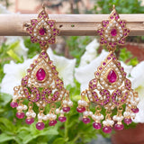 Ruby Pearl Jadau Dangler Earrings in Gold Plated Silver ER 018