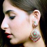 Multicolored Jadau Earrings in Gold Polished Sterling Silver ER 009
