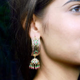 Traditional Multicolored Punjabi Jadau Dandi Jhumka earrings in Gold Plated Silver ER 153
