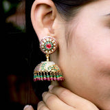 Multicolored Jadau Jhumka Earrings  in Gold Plated Silver ER 176
