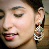 Navratan Pearl Jadau earrings in Gold Plated Silver ER 177A