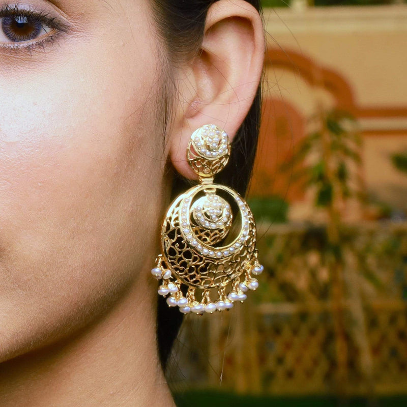 Pearl Jadau Chandbali Earrings in Gold Plated Silver ER 219