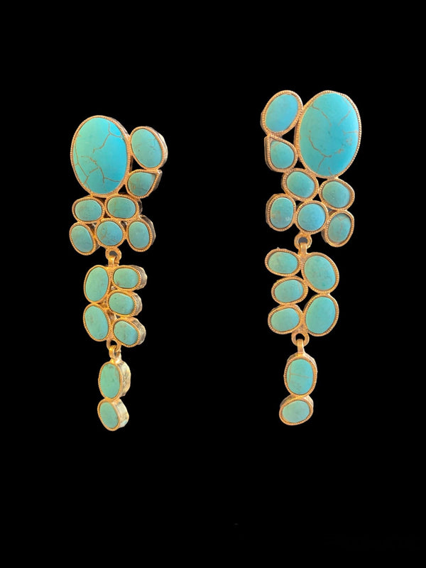 Mehnaz Turquoise long statement earrings DER17 (READY TO SHIP)