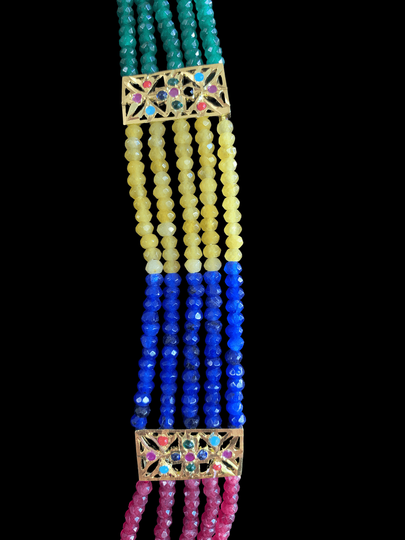 LN90  Cassie rani haar with earrings in Navratan  beads ( READY TO SHIP )