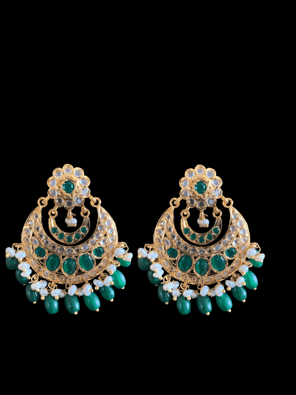 DER294 Maanvi  Chandbali in green  ( READY TO SHIP )