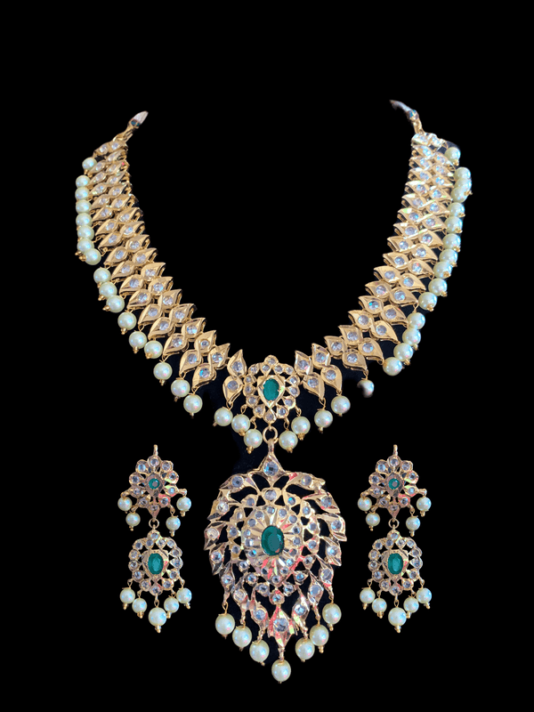 NS207  Ila nizami mango style bridal necklace with earrings in green ( SHIPS IN 4 WEEKS  )