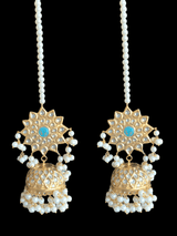 DER259 Lia Kundan jhumka (turquoise)  (READY TO SHIP  )