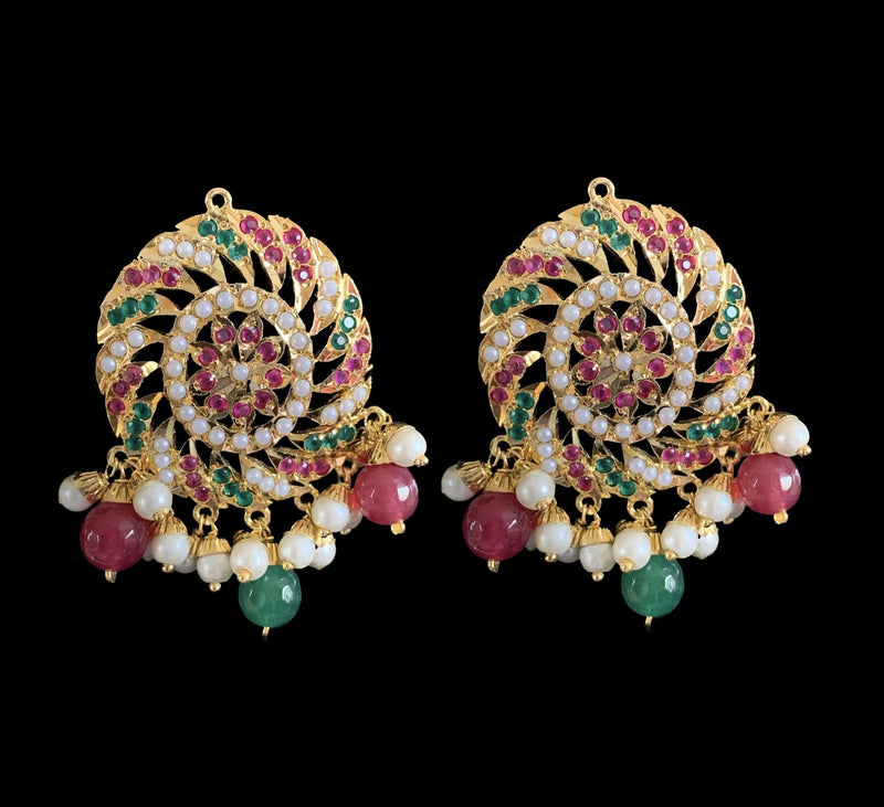 DJET18 Raabya punjabi Jadau earrings tika(Ruby emerald ) ( SHIPS IN 4 WEEKS )