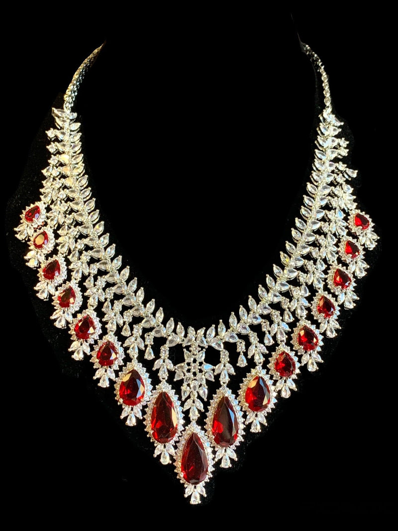 BR68 Nafisa  necklace set in ruby  ( SHIPS IN 4 WEEKS )