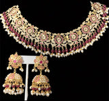 NS163 Rashmika jadau necklace with jhumka ( rubies ) ( SHIPS IN 4 WEEKS  )