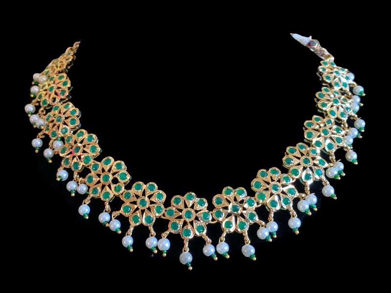 NS373 Malavika necklace set in green     ( SHIPS IN 4 WEEKS)