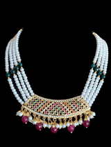 NS317 Piya punjabi Jadau necklace with earrings and tika in Navratan  (READY TO SHIP)