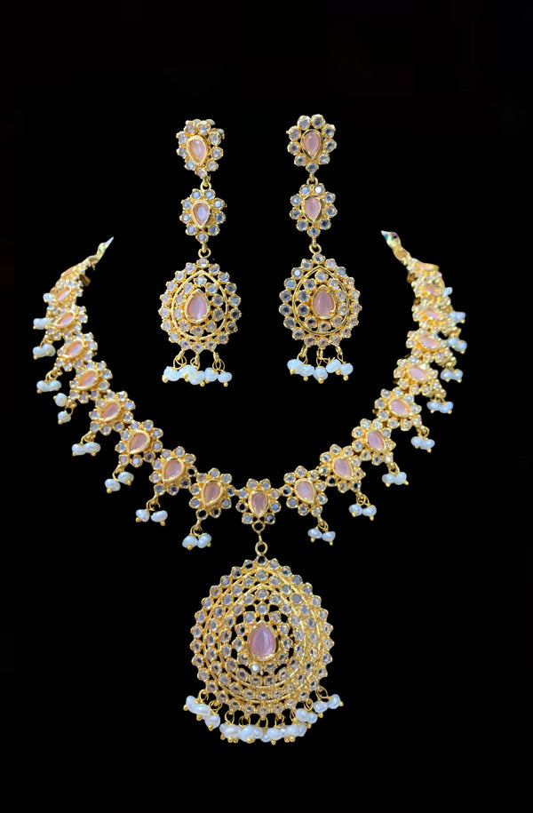 NS128 Zehra rosequartz  with fresh water pearls  SET  (READY TO SHIP)